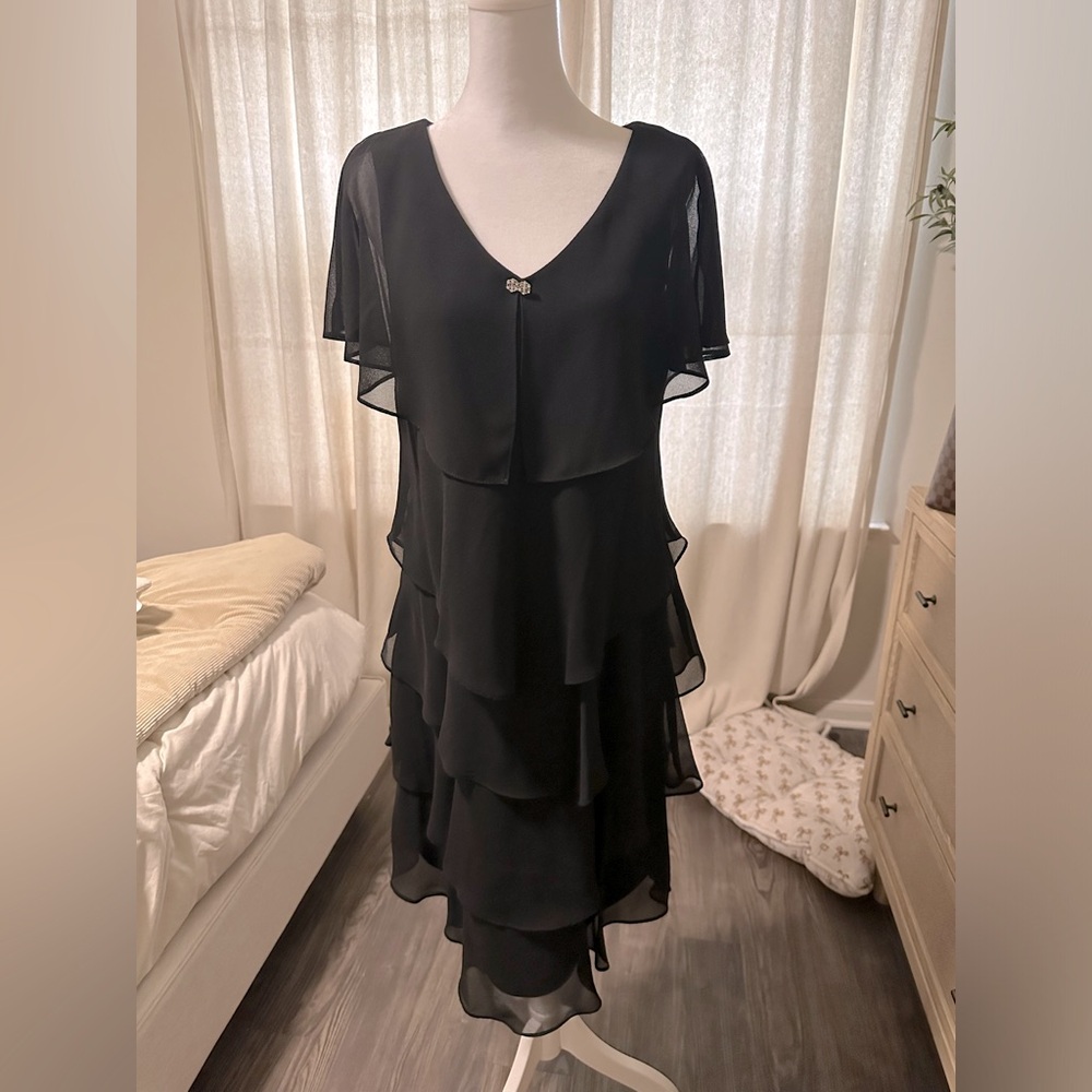 Elegant Black Layered Dress Sz 8